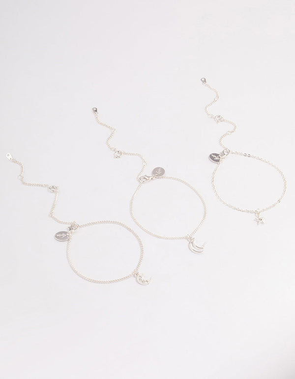 Shiny Silver Celestial Themed Bracelet or Anklet Pack