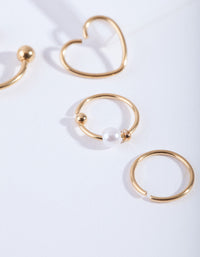 Gold Heart Ring Earring 4-Pack - link has visual effect only
