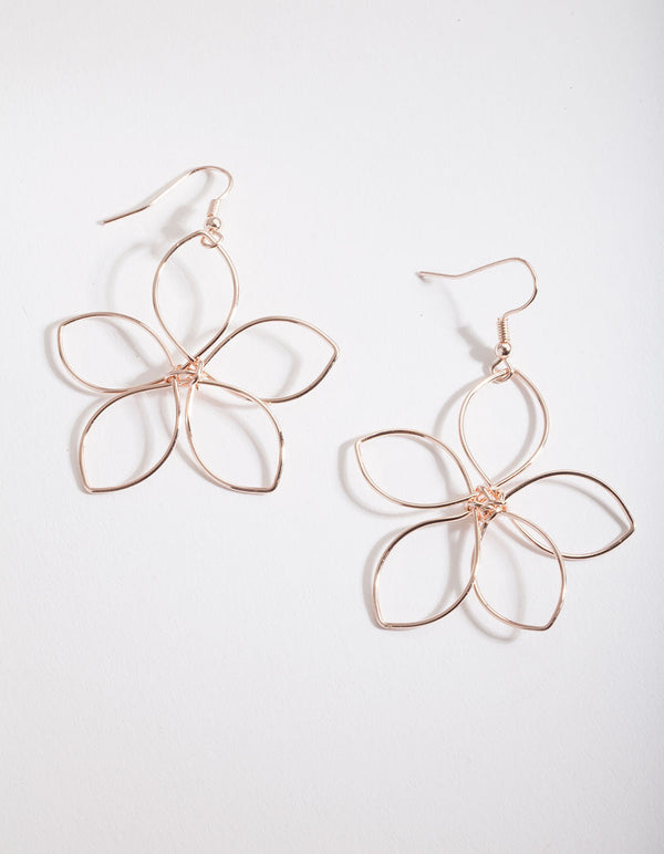 Rose Gold Wire Open Flower Drop Earrings