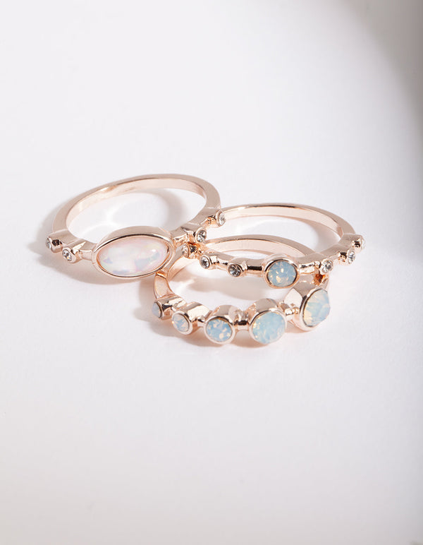 Rose Gold Reflective Stone Ring Stack
