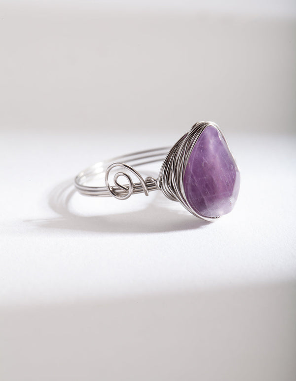 Rhodium Wire Purple Stone Ring