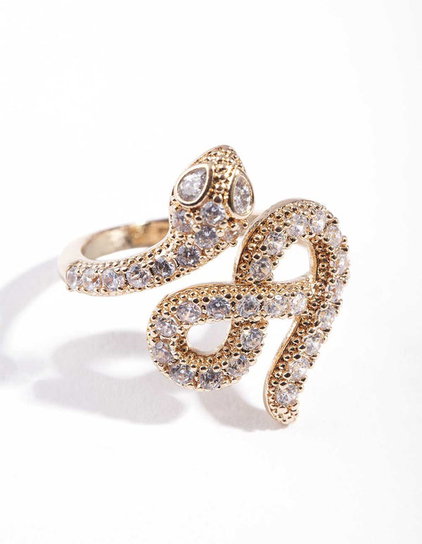 Gold Knotted Diamante Snake Ring