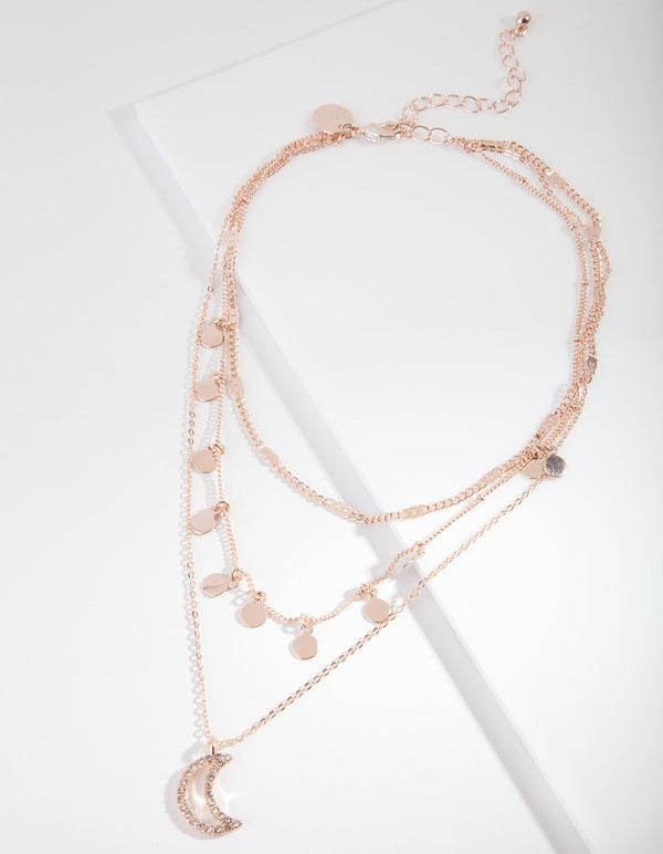 Rose Gold Moon Charm Layered Choker