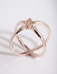 Rose Gold Diamante Crossover Ring - link has visual effect only