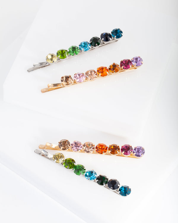 Mixed Round Multi Crystal Hair Pin 4-Pack