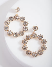 Gold Diamante Flower Circular Drop Earrings - link has visual effect only