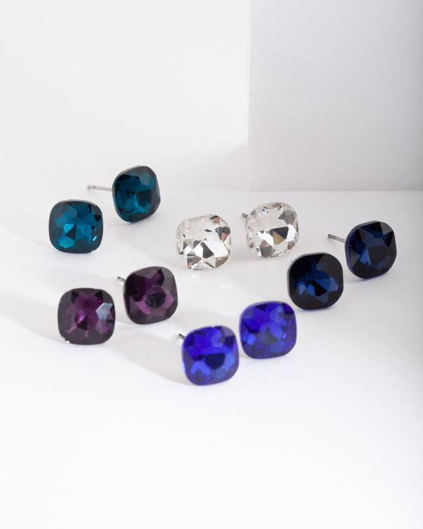 Blue Purple Gem Stud Earring Pack