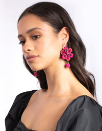 Red Embroidered Flower Earrings - link has visual effect only