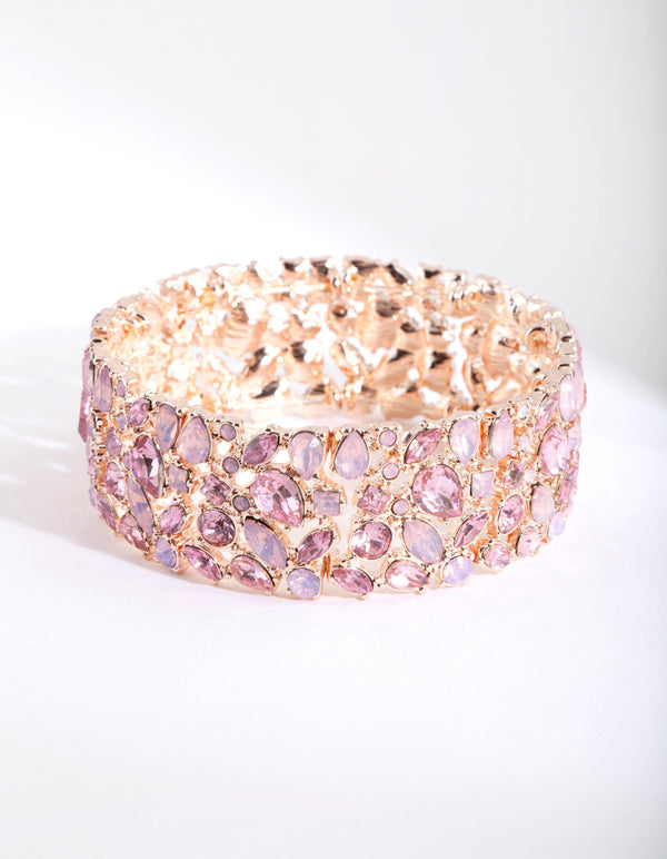 Rose Gold Multi Diamante Stretch Bracelet