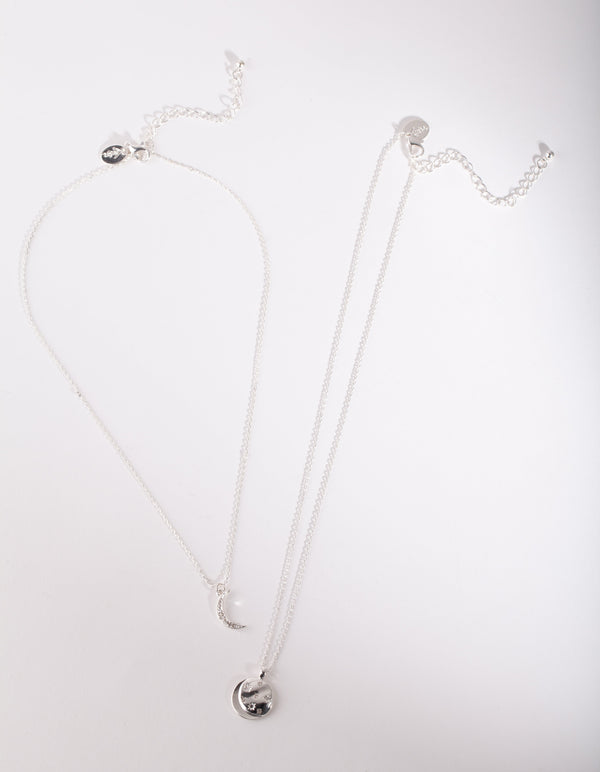 Silver Diamante Moon Phases Necklace Set
