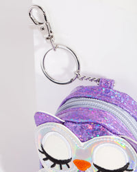 Kids Purple Iridescent Owl Purse Keyring - link has visual effect only