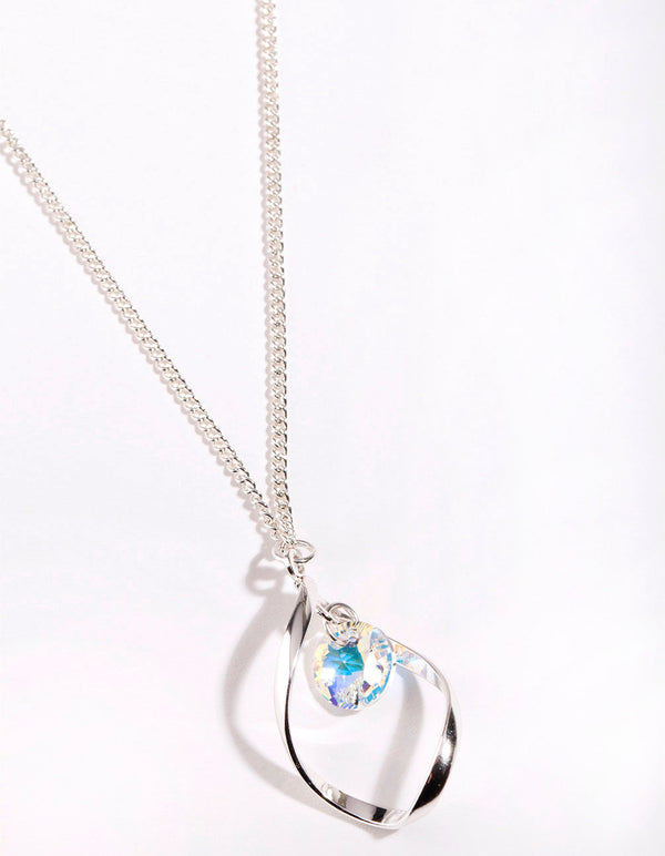 Silver Diamond Simulant Drop Twist Necklace
