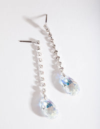 Silver Diamond Simulant Aurora Borealis Teardrop Earrings - link has visual effect only