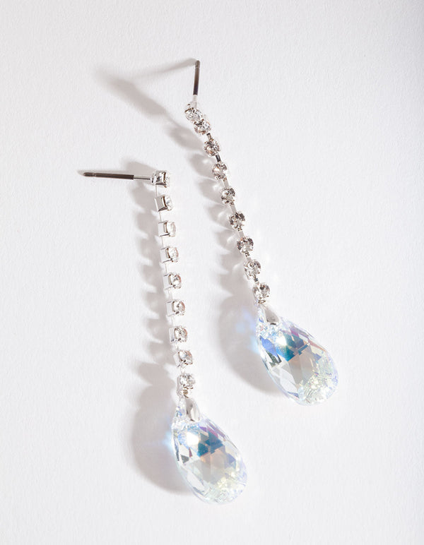 Silver Diamond Simulant Aurora Borealis Teardrop Earrings