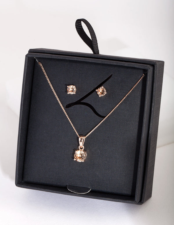 Silk 6mm Stone Earrings Necklace Set