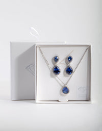 Sapphire Teardrop Earrings Necklace Set - link has visual effect only