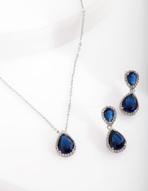 Sapphire Teardrop Earrings Necklace Set
