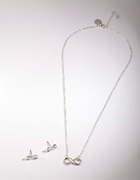 Silver Diamond Simulant Infinity Necklace & Earrings Set - link has visual effect only