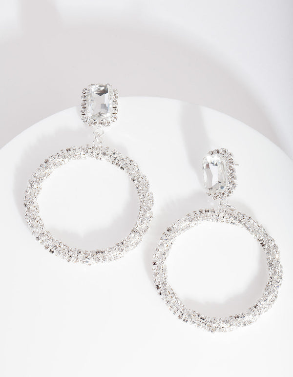 Silver Diamante Wrapped Hoop Earrings