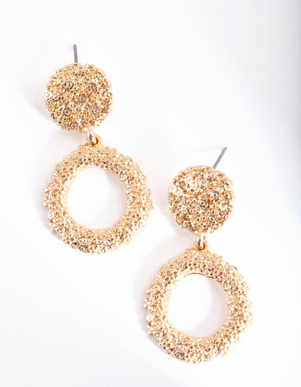 Mini Gold Textured Round Drop Earrings