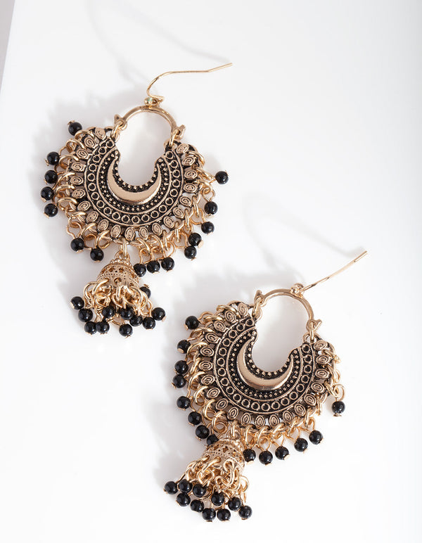 Mini Antique Gold Bead Tassel Drop Earrings