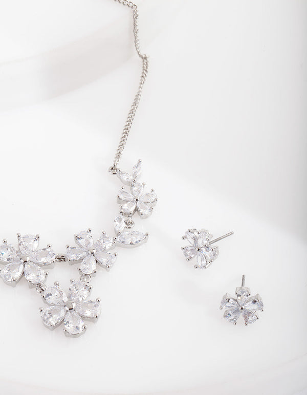 Diamond Simulant Floral Diamante Necklace Earrings Set
