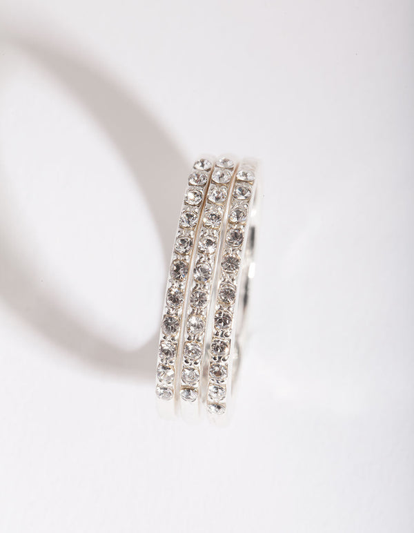 Silver Diamond Simulant Thin Ring Set