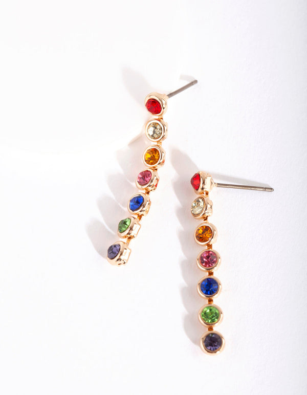 Multicoloured Diamante Stick Drop Earrings
