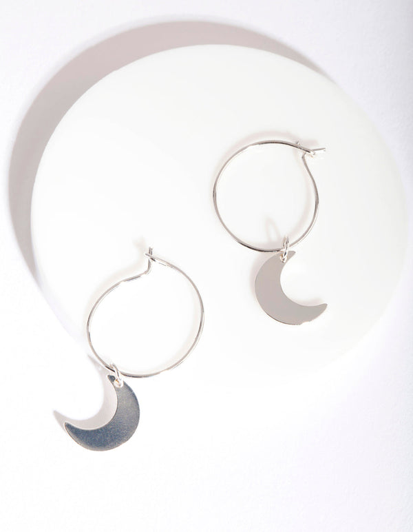 Silver 13mm Moon Hoop Earrings