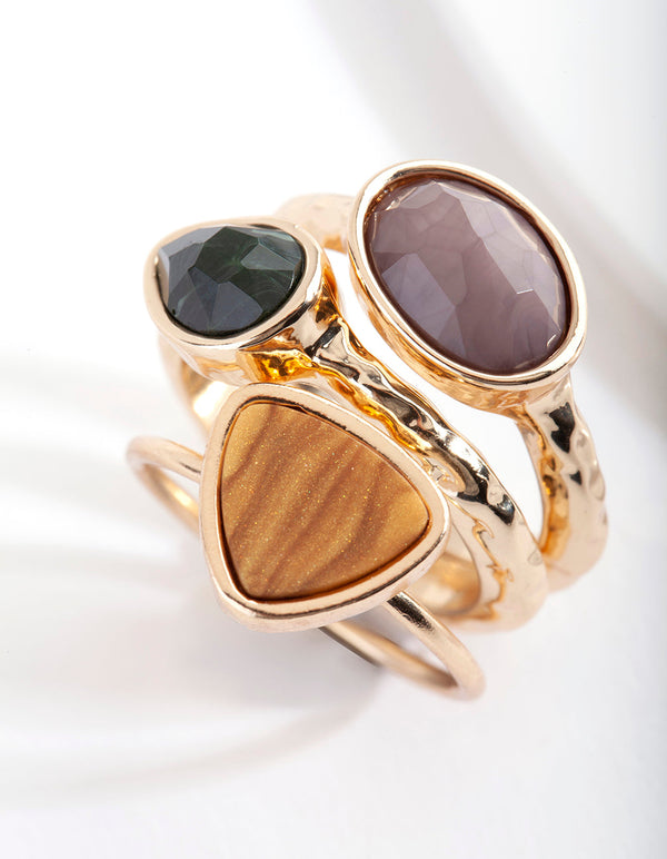 Gold Neutral Stone 3 Stack Ring Pack