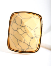 Gold Square Yellow Marble Stone Ring - link has visual effect only