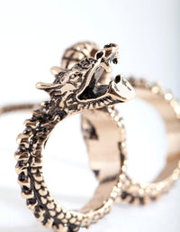 Antique Gold Multifinger Etched Dragon Ring - link has visual effect only