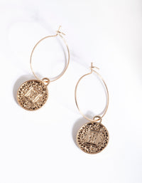 Antique Gold Bohemian Disc Hoop Earrings - link has visual effect only