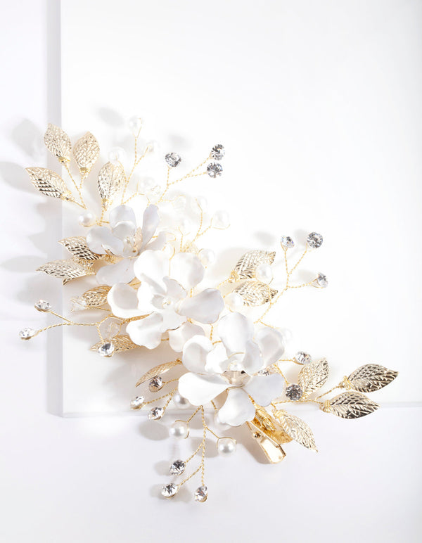 White Flower Crystal Clip