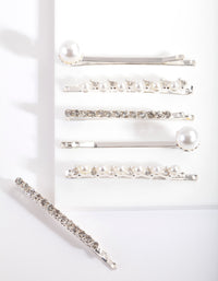 Silver Pearl & Crystal Hair Clip 6-Pack - link has visual effect only