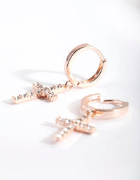 Rose Gold Diamante Cross Huggie Earrings - link has visual effect only
