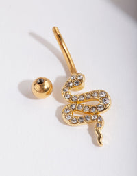Gold Surgical Steel Diamante Snake Belly Ring - link has visual effect only