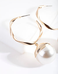 Gold Twisted Hoop Pearl Earring - link has visual effect only