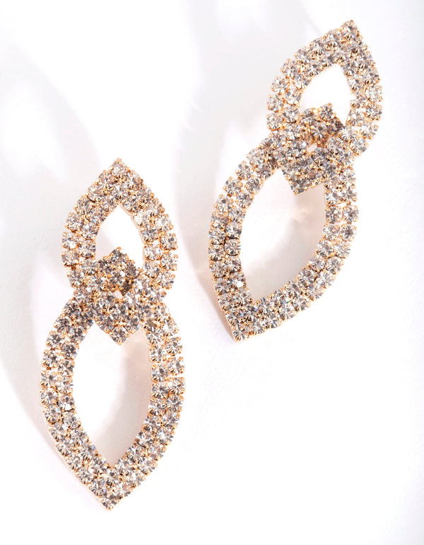 Gold Cupchain Double Leaf Earrings