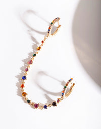 Gold Rainbow Diamante Double Huggie Earrings - link has visual effect only