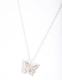 Silver Diamond Simulant Butterfly Necklace - link has visual effect only