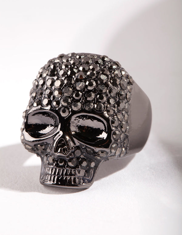 Gunmetal Diamante Skull Ring