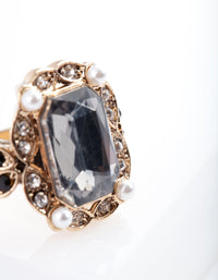 Gold Diamante Black Stone Ring - link has visual effect only