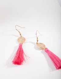 Gold Disc Pink  Tassel Drop Earrings - link has visual effect only