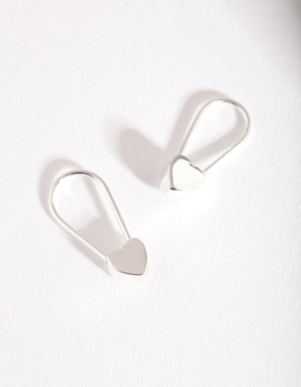 Silver Solid Heart Drop Earring