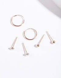 Rose Gold Plated Sterling Silver Diamante Ball & Hoop Earring Pack - link has visual effect only