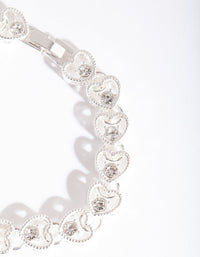 Silver Diamante Heart Link Bracelet - link has visual effect only