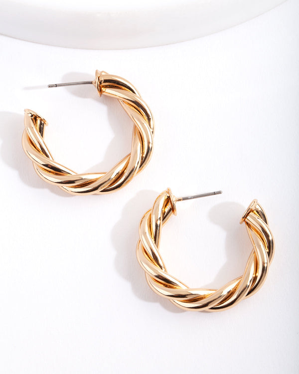 Gold Plated Twist Open Hoop Earrings
