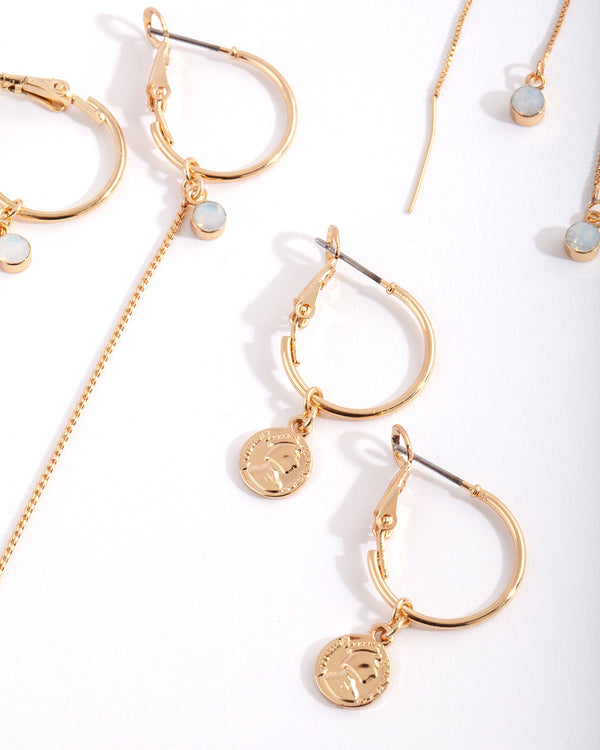Gold Plated Charm Hoop Earring Pack