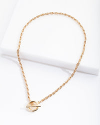 Gold Plated Rope Necklace with Front Clasp - link has visual effect only